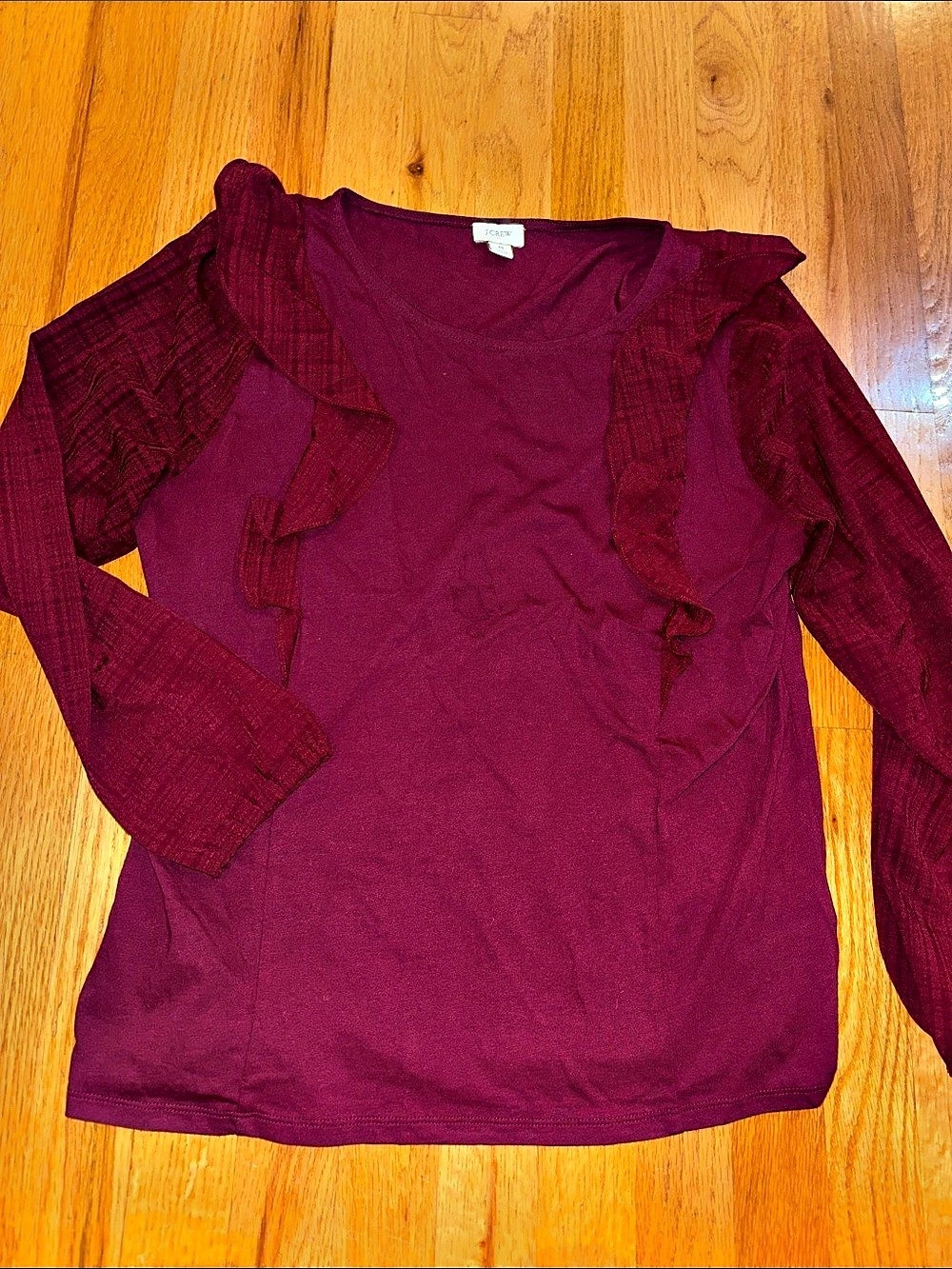 J.Crew Ruffle Sleeve Top in Burgundy Size Medium